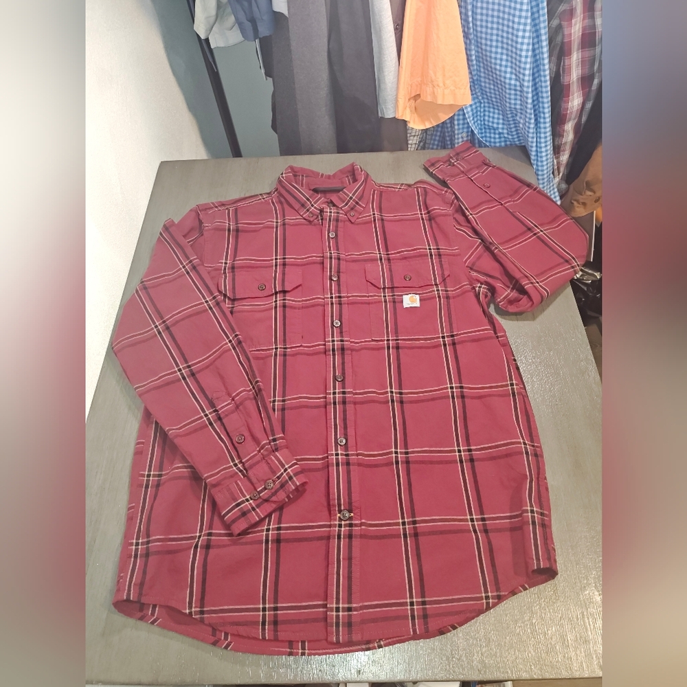 Carhartt Men's Red Plaid Shirt, Loose Fit ,Plaid Button Down, Long Sleeve...